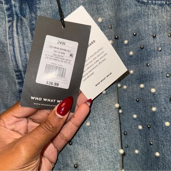 Who What Wear Blue Straight Leg Jeans with Embellishments - Picture 7 of 8